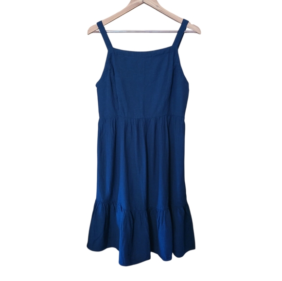 Women's Old Navy Dark Blue Sun Dress Ruffle Bottom Hem Apron Dress Large - Picture 1 of 8